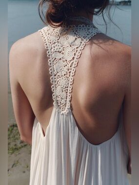 ZARA Flowy Crochet-Halter Maxi Dress Soft Ivory. S/M NWT